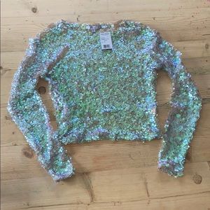 Amazeballs iridescent sequin crop top sz M